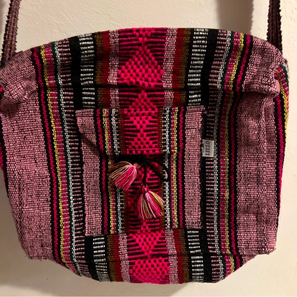Mexican Shoulder Bag Tote Pink Black White Blanket Boho Hippie Artesanias Lillo